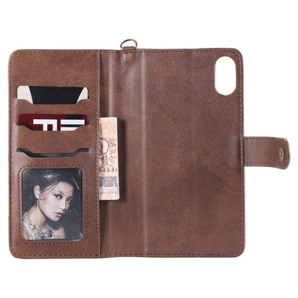 For iPhone XS Max Multifunctional Detachable Magnetic Horizontal Flip Leather Case with Card Slots & Holder & Wallet & Photo Frame(Coffee)-garmade.com