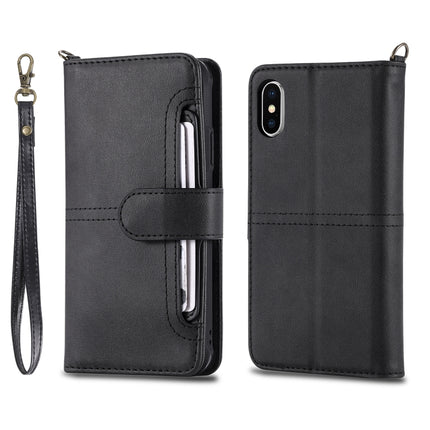 For iPhone X / XS Multifunctional Detachable Magnetic Horizontal Flip Leather Case with Card Slots & Holder & Wallet & Photo Frame(Black)-garmade.com