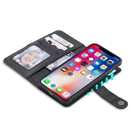 For iPhone X / XS Multifunctional Detachable Magnetic Horizontal Flip Leather Case with Card Slots & Holder & Wallet & Photo Frame(Black)-garmade.com