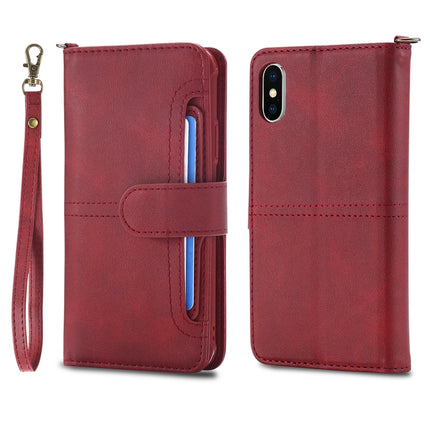 For iPhone X / XS Multifunctional Detachable Magnetic Horizontal Flip Leather Case with Card Slots & Holder & Wallet & Photo Frame(Red)-garmade.com