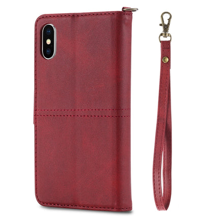 For iPhone X / XS Multifunctional Detachable Magnetic Horizontal Flip Leather Case with Card Slots & Holder & Wallet & Photo Frame(Red)-garmade.com