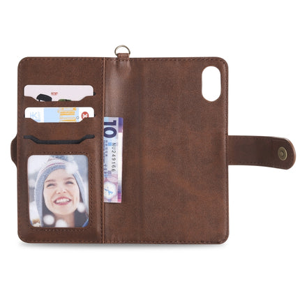 For iPhone X / XS Multifunctional Detachable Magnetic Horizontal Flip Leather Case with Card Slots & Holder & Wallet & Photo Frame(Coffee)-garmade.com