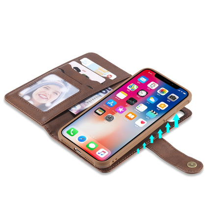 For iPhone X / XS Multifunctional Detachable Magnetic Horizontal Flip Leather Case with Card Slots & Holder & Wallet & Photo Frame(Coffee)-garmade.com