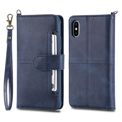 For iPhone X / XS Multifunctional Detachable Magnetic Horizontal Flip Leather Case with Card Slots & Holder & Wallet & Photo Frame(Blue)-garmade.com