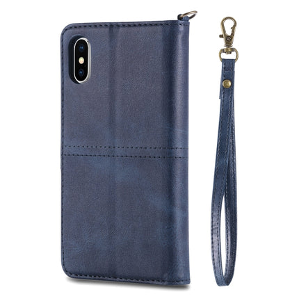 For iPhone X / XS Multifunctional Detachable Magnetic Horizontal Flip Leather Case with Card Slots & Holder & Wallet & Photo Frame(Blue)-garmade.com