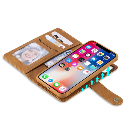 For iPhone X / XS Multifunctional Detachable Magnetic Horizontal Flip Leather Case with Card Slots & Holder & Wallet & Photo Frame(Brown)-garmade.com