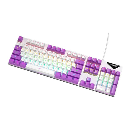 FOREV FVQ302 Mixed Color Wired Mechanical Gaming Illuminated Keyboard(White Purple)-garmade.com
