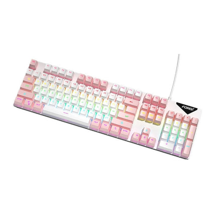 FOREV FVQ302 Mixed Color Wired Mechanical Gaming Illuminated Keyboard(White Pink)-garmade.com