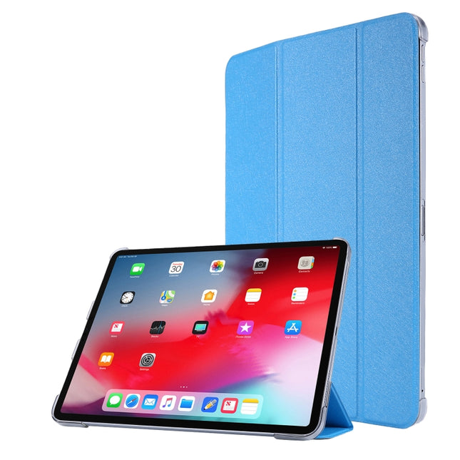 For iPad Pro 11(2020) TPU Silk Texture Three-fold Horizontal Flip Leather Tablet Case with Holder(Light Blue)-garmade.com