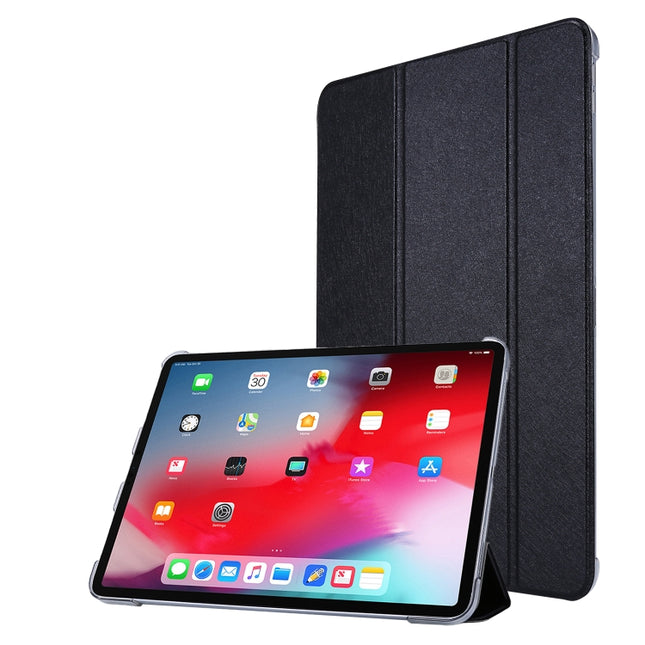 For iPad Pro 11(2020) TPU Silk Texture Three-fold Horizontal Flip Leather Tablet Case with Holder(Black)-garmade.com