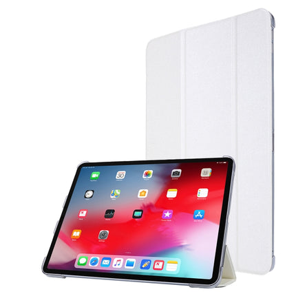 For iPad Pro 12.9 (2020) TPU Silk Texture Three-fold Horizontal Flip Leather Tablet Case with Holder(White)-garmade.com