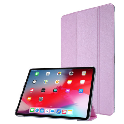 For iPad Pro 12.9 (2020) TPU Silk Texture Three-fold Horizontal Flip Leather Tablet Case with Holder(Light Purple)-garmade.com