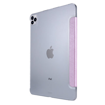For iPad Pro 12.9 (2020) TPU Silk Texture Three-fold Horizontal Flip Leather Tablet Case with Holder(Light Purple)-garmade.com