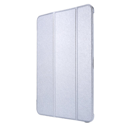 For iPad Pro 12.9 (2020) TPU Silk Texture Three-fold Horizontal Flip Leather Tablet Case with Holder(Silver)-garmade.com