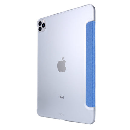 For iPad Pro 12.9 (2020) TPU Silk Texture Three-fold Horizontal Flip Leather Tablet Case with Holder(Blue)-garmade.com
