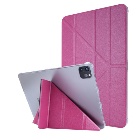 For iPad Pro 11 (2020) Silk Texture Horizontal Deformation Flip Leather Tablet Case with Three-folding Holder(Rose Red)-garmade.com