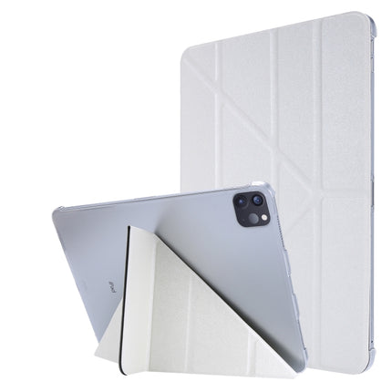 For iPad Pro 11 (2020) Silk Texture Horizontal Deformation Flip Leather Tablet Case with Three-folding Holder(White)-garmade.com