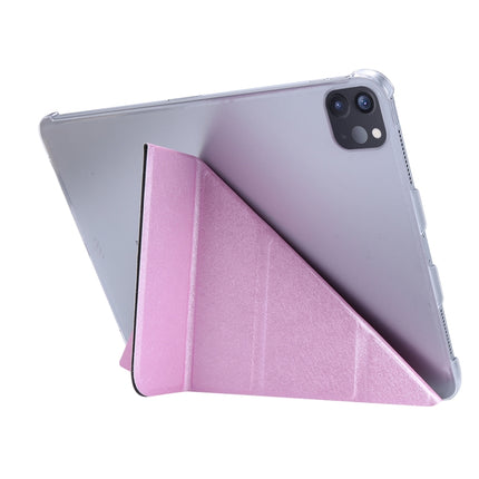 For iPad Pro 11 (2020) Silk Texture Horizontal Deformation Flip Leather Tablet Case with Three-folding Holder(Pink)-garmade.com