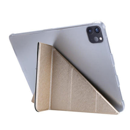 For iPad Pro 11 (2020) Silk Texture Horizontal Deformation Flip Leather Tablet Case with Three-folding Holder(Gold)-garmade.com