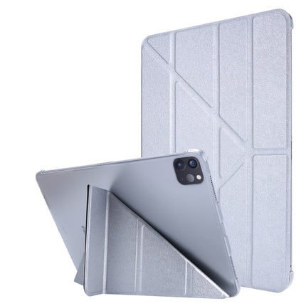 For iPad Pro 11 (2020) Silk Texture Horizontal Deformation Flip Leather Tablet Case with Three-folding Holder(Silver)-garmade.com