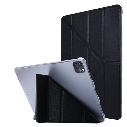 For iPad Pro 12.9 (2020) Silk Texture Horizontal Deformation Flip Leather Tablet Case with Three-folding Holder(Black)-garmade.com