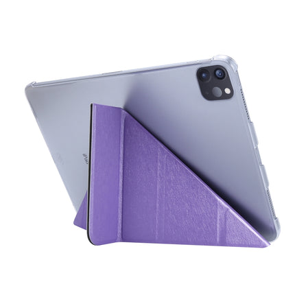 For iPad Pro 12.9 (2020) Silk Texture Horizontal Deformation Flip Leather Tablet Case with Three-folding Holder(Purple)-garmade.com