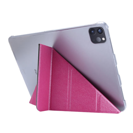 For iPad Pro 12.9 (2020) Silk Texture Horizontal Deformation Flip Leather Tablet Case with Three-folding Holder(Rose Red)-garmade.com