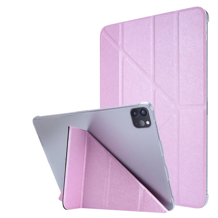 For iPad Pro 12.9 (2020) Silk Texture Horizontal Deformation Flip Leather Tablet Case with Three-folding Holder(Pink)-garmade.com
