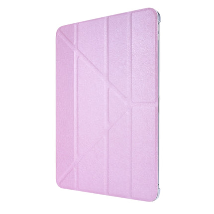 For iPad Pro 12.9 (2020) Silk Texture Horizontal Deformation Flip Leather Tablet Case with Three-folding Holder(Pink)-garmade.com