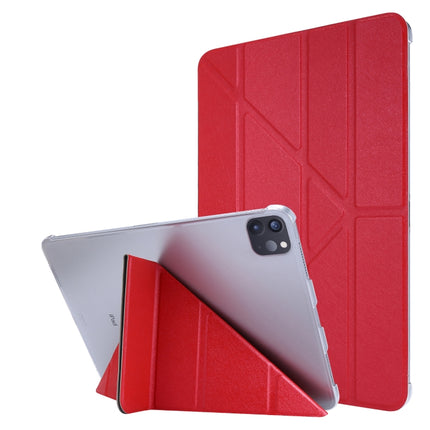 For iPad Pro 12.9 (2020) Silk Texture Horizontal Deformation Flip Leather Tablet Case with Three-folding Holder(Red)-garmade.com