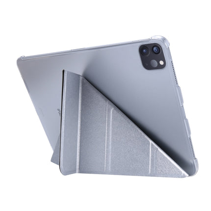 For iPad Pro 12.9 (2020) Silk Texture Horizontal Deformation Flip Leather Tablet Case with Three-folding Holder(Silver)-garmade.com