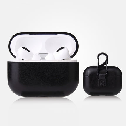 For AirPods Pro Anti-fall Crazy Horse Texture PU Leather Protective Case with Carabiner(Black)-garmade.com