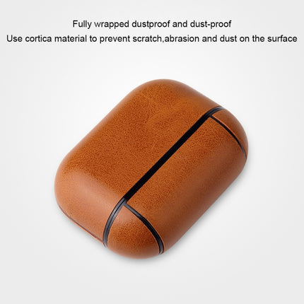 For AirPods Pro Anti-fall Crazy Horse Texture PU Leather Protective Case with Carabiner(Coffee)-garmade.com