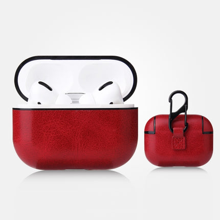For AirPods Pro Anti-fall Crazy Horse Texture PU Leather Protective Case with Carabiner(Red)-garmade.com
