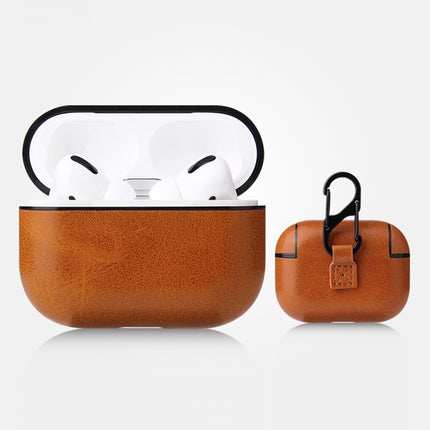 For AirPods Pro Anti-fall Crazy Horse Texture PU Leather Protective Case with Carabiner(Brown)-garmade.com
