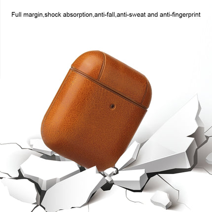 For AirPods 1 & 2 Anti-fall Crazy Horse Texture PU Leather Protective Case with Carabiner(Coffee)-garmade.com