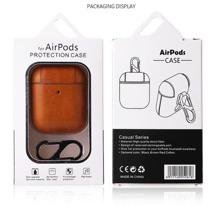 For AirPods 1 & 2 Anti-fall Crazy Horse Texture PU Leather Protective Case with Carabiner(Red)-garmade.com