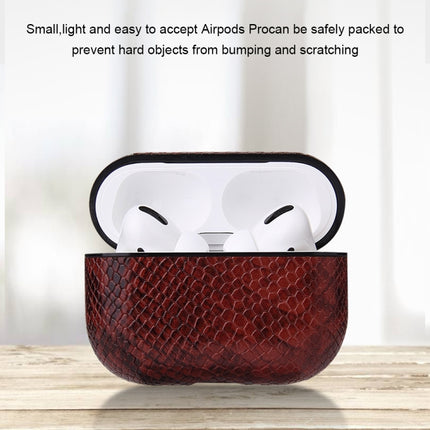 For AirPods Pro Anti-fall Snakeskin Texture PU Leather Protective Case with Carabiner(Black)-garmade.com