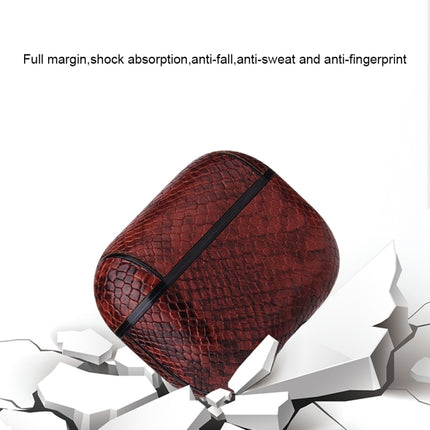 For AirPods Pro Anti-fall Snakeskin Texture PU Leather Protective Case with Carabiner(Coffee)-garmade.com