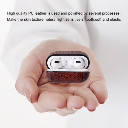 For AirPods Pro Anti-fall Snakeskin Texture PU Leather Protective Case with Carabiner(Gray)-garmade.com