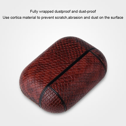 For AirPods Pro Anti-fall Snakeskin Texture PU Leather Protective Case with Carabiner(Red)-garmade.com
