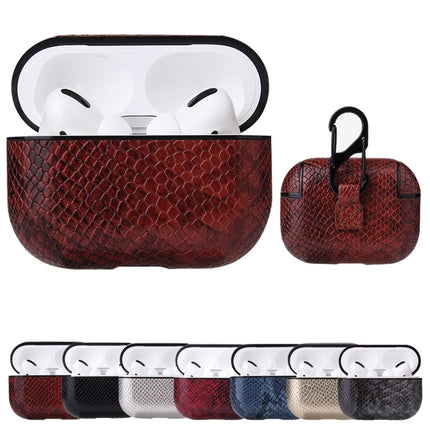 For AirPods Pro Anti-fall Snakeskin Texture PU Leather Protective Case with Carabiner(Gold)-garmade.com