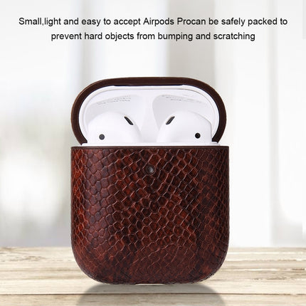For AirPods 1 & 2 Anti-fall Snakeskin Texture PU Leather Protective Case with Carabiner(Black)-garmade.com