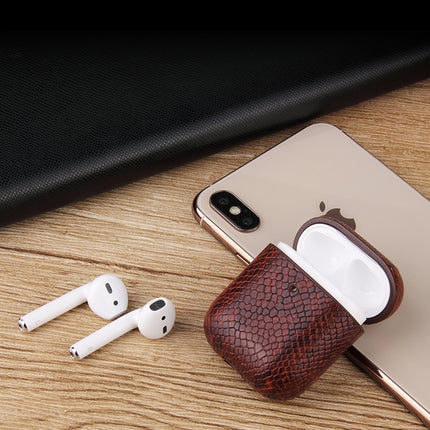 For AirPods 1 & 2 Anti-fall Snakeskin Texture PU Leather Protective Case with Carabiner(Gray)-garmade.com