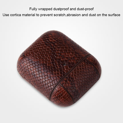 For AirPods 1 & 2 Anti-fall Snakeskin Texture PU Leather Protective Case with Carabiner(Silver)-garmade.com