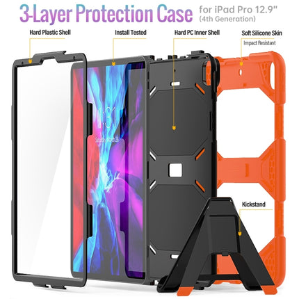 For iPad Pro 12.9 inch (2020) Shockproof Colorful Silicon + PC Protective Tablet Case with Holder & Shoulder Strap & Hand Strap t(Orange)-garmade.com