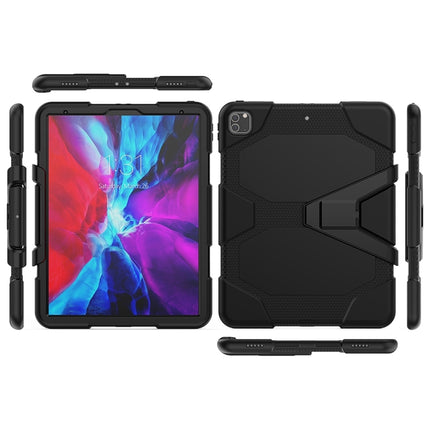 For iPad Pro 12.9 inch (2020) Shockproof Colorful Silicon + PC Protective Tablet Case with Holder & Shoulder Strap & Hand Strap (Black)-garmade.com