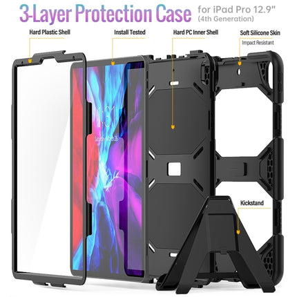 For iPad Pro 12.9 inch (2020) Shockproof Colorful Silicon + PC Protective Tablet Case with Holder & Shoulder Strap & Hand Strap (Black)-garmade.com