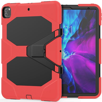 For iPad Pro 12.9 inch (2020) Shockproof Colorful Silicon + PC Protective Tablet Case with Holder & Shoulder Strap & Hand Strap (Red)-garmade.com
