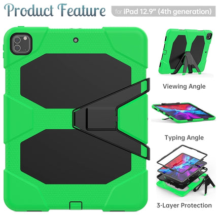For iPad Pro 12.9 inch (2020) Shockproof Colorful Silicon + PC Protective Tablet Case with Holder & Shoulder Strap & Hand Strap (Green)-garmade.com